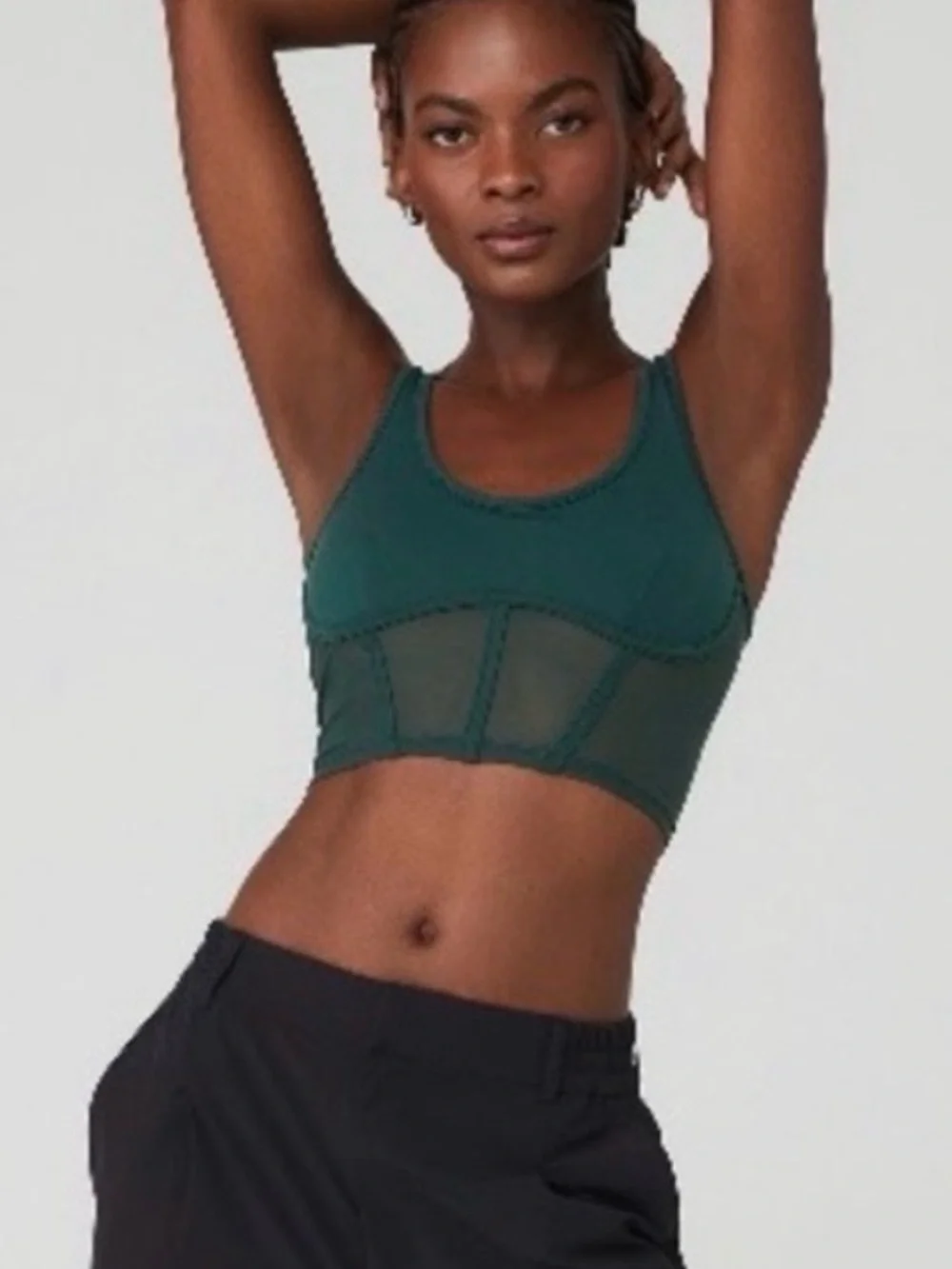 ALO Yoga Airbrush Mesh Corset Tank Top in Midnight Green